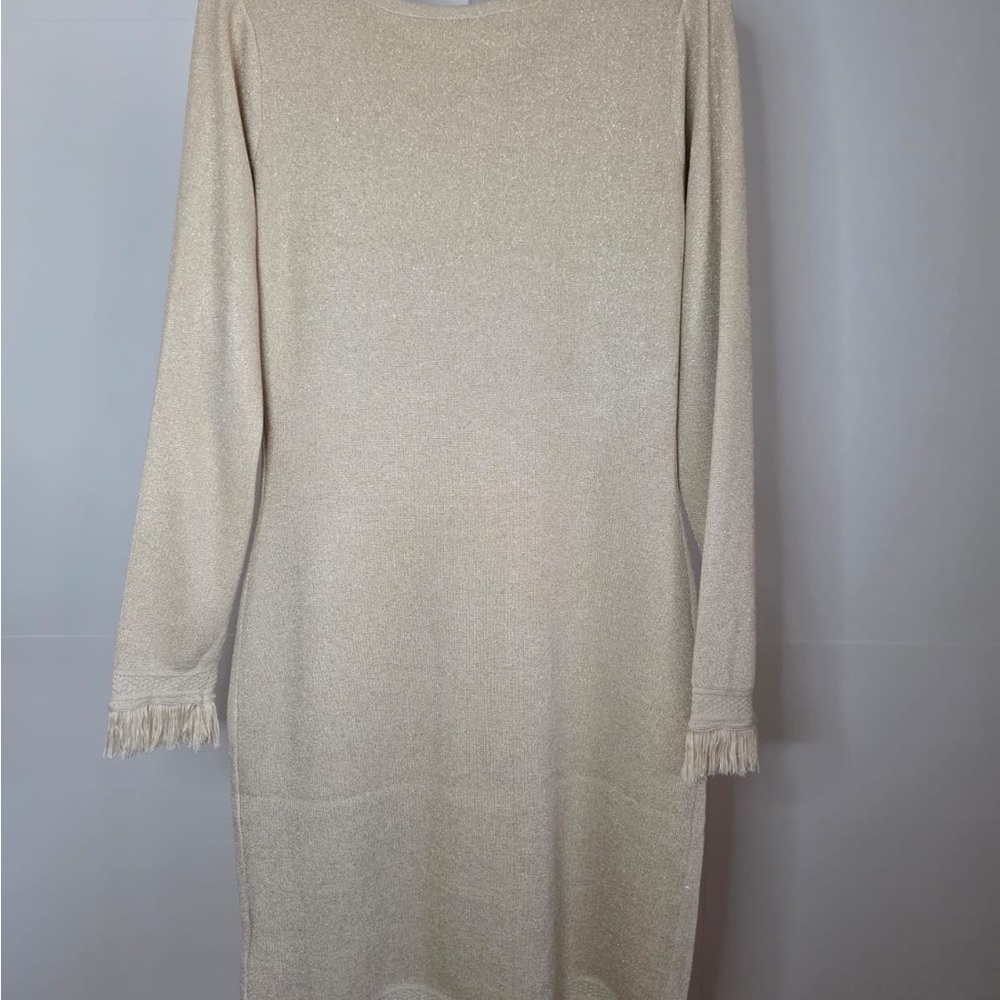 Nanette Lepore Cream Long Sleeve Dress with Fringe